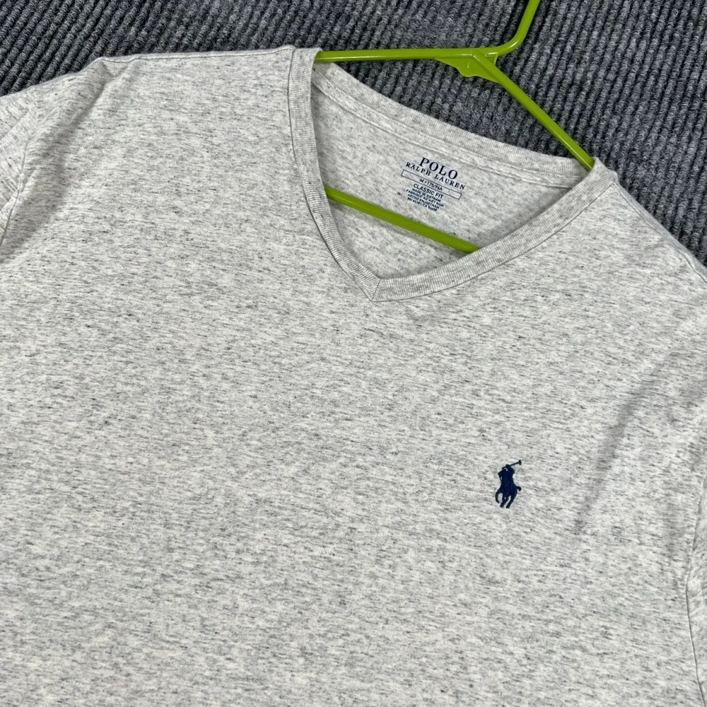 Polo Ralph Lauren Shirt Mens Medium Gray Long Sleeve V Neck Classic Fit Casual